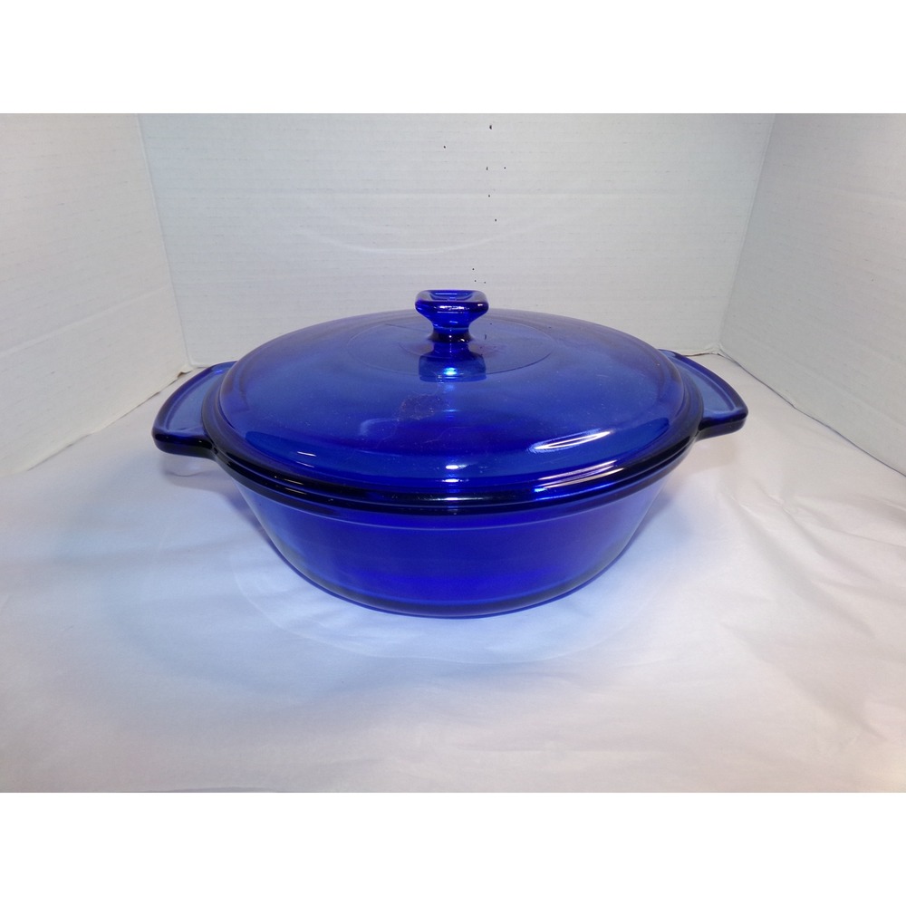 Anchor Ovenware Vintage 9" Cobalt Blue Glass Casserole Dish 2 Quart W/ LID